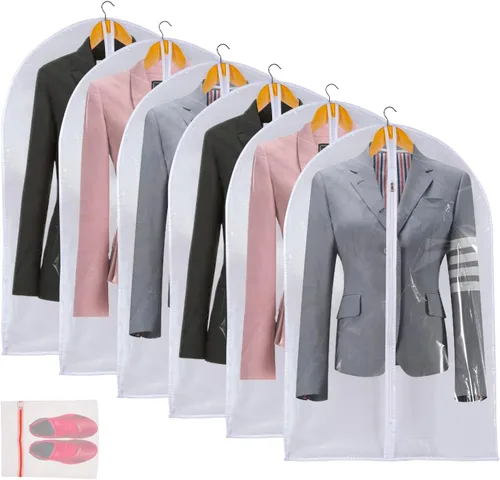 Vista 13 de Bolsa de ropa transparente para almacenamiento en el armario, bolsas de vinilo para colgar ropa, bolsas cortas para colgar ropa, fundas de abrigo