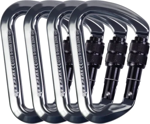 Vista 15 de SEPEAK UIAA - Mosquetón de escalada con bloqueo de 30 kN, clip profesional para puerta de tornillo resistente para escalada al aire libre