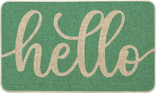 Artoid Mode Felpudo de verano con texto en inglés "Hello Summer", color turquesa aguamarina, decoración del hogar, tapete de bajo perfil para