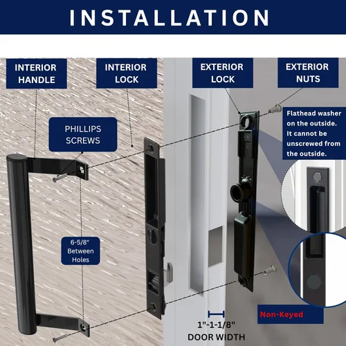 Vista 2 de Juego de manijas de puerta corredizas de vidrio de 6-5/8 pulgadas, mango redondo, agarre ergonómico, perfecto para patio, puerta de vidrio, balcón