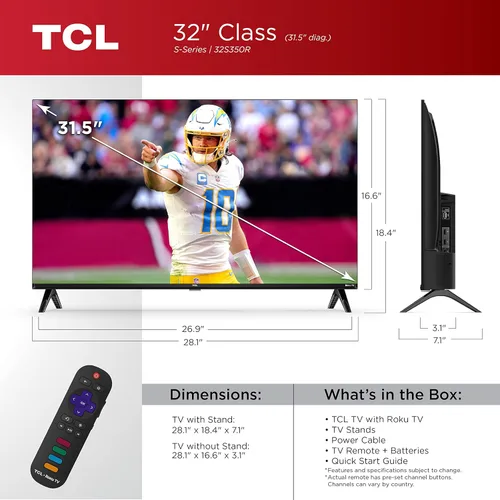 Vista 3 de TCL Smart TV Class S3 1080p LED de 32 pulgadas con TV Roku (modelo 32S350R, modelo 2023), compatible con Alexa, Google Assistant y compatibilidad