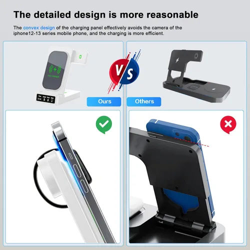Vista 6 de Wireless Charger: 3 in 1 Wireless Charging Station, 22.5W Fast Wireless Charger Stand for iPhone 14/13/12/11 Pro Max XR XS 8 Plus, for Apple Watch