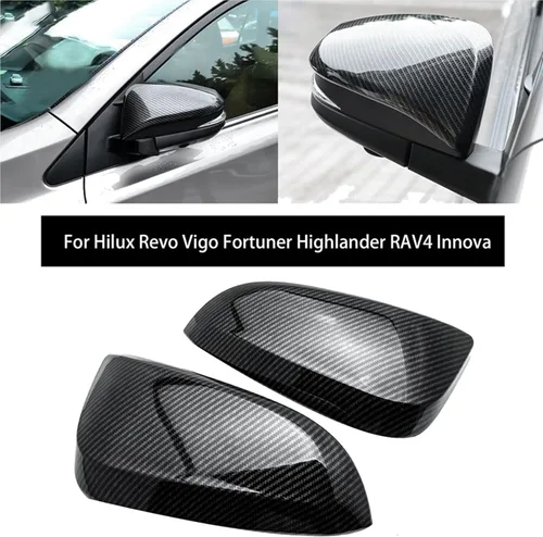 Vista 3 de Cubiertas de espejo de puerta, ABS de fibra de carbono lateral Cubiertas de espejo retrovisor cubierta para Hilux Revo Vigo, para Fortuner