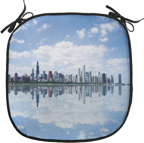 Vista 163 de Lunarable American Chair Cushion Pad, Massachusetts Flagg Holds a Bow and Pointing Downward Arrow, Seat Padding for Kitchen & Patio with Anti-Slip