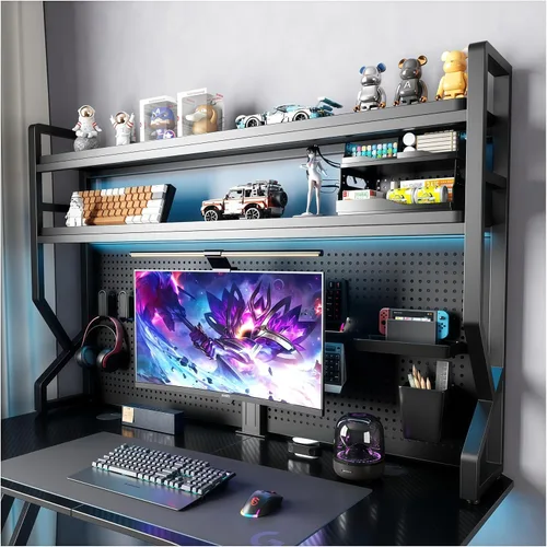 Vista 14 de Desktop Hutch Bookshelf,Many Gifts,Metal Desktop Bookcase with pegboard, Desk Shelf, Countertop Storage Organizer Rack for Dorm or Office,Desktop