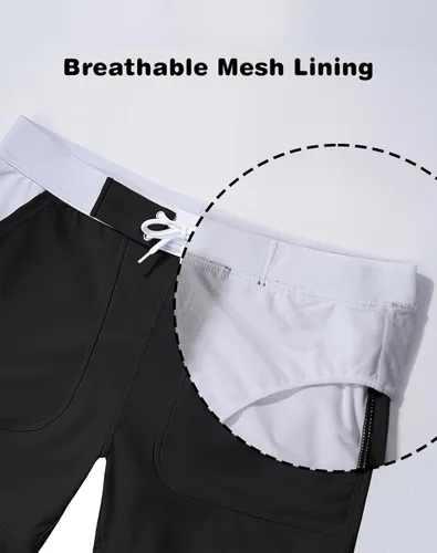 Vista 5 de MAGNIVIT Traje de baño para hombre, color liso, básico, largo, deportivo, con bolsillos