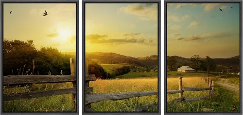 Vista 75 de Lienzo de 3 piezas, arte contemporáneo, decoración de pared moderna, cascada y flores