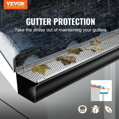Vista 2 de VEVOR Protector de canalón, 5 pulgadas de ancho, filtro de hojas de aluminio, cubierta de canalón para bricolaje, 13 piezas de longitud total de 52