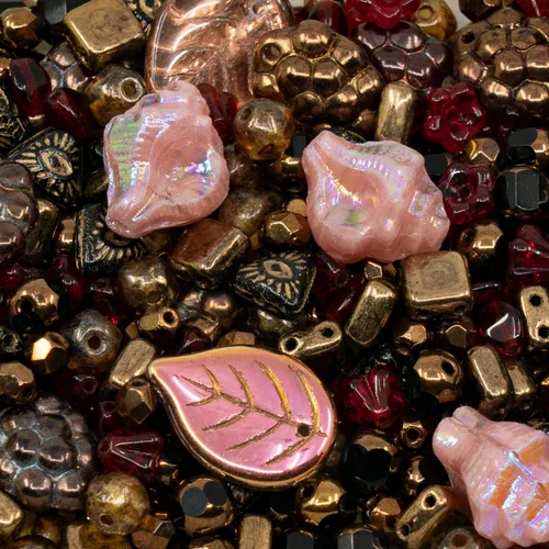 Vista 30 de Mezcla de cuentas prensadas de vidrio de Bohemia checa, mate y brillante, hechas a mano, color rosa cobre antiguo