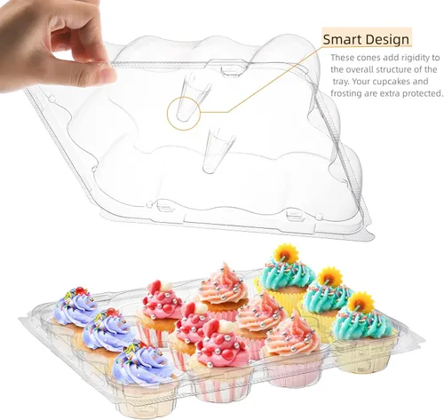 Vista 4 de AVLA Paquete de 24 mini recipientes para cupcakes, 12 unidades de plástico para cupcakes, caja apilable para cupcakes con tapa superior alta segura
