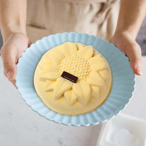 Vista 5 de SENHAI Paquete de 3 moldes de silicona con forma de flan para tartas de pan, bandejas antiadherentes grandes y redondas de girasol, crisantemo