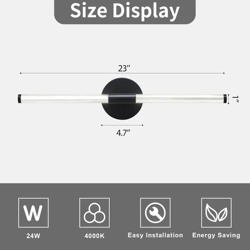 Vista 4 de Lanhall Lámpara LED de baño, moderna luz negra para tocador sobre espejo, lámparas de pared acrílicas para sala de estar, dormitorio, brillo