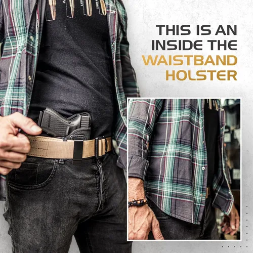 Vista 5 de IWB - Funda para pistola de Houston – Nobuck ECO de cuero oculto – Compatible con la mayoría de subcompactas 9/40/45 con láser