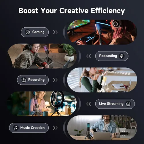 Vista 8 de COMICA EJoy UNI S - Micrófono USB para juegos para PC, micrófono de condensador RGB con reducción de ruido, soporte para trípode, micrófono