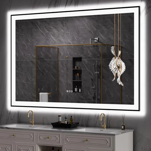 Vista 20 de LOAAO Espejo de baño LED de 20 x 28 pulgadas, marco negro, antiniebla, regulable, espejo de tocador de baño iluminado para pared, función