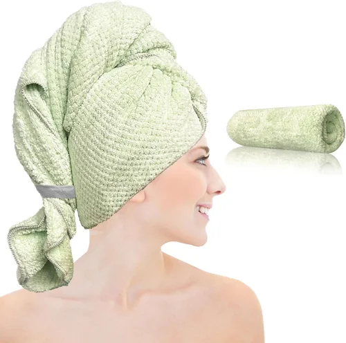 Vista 10 de Chloven Toalla Envolvente de Microfibra Jumbo Grande para el Cabello para Mujeres, Toalla de Secado de Cabello Anti-Encrespamiento con Correa