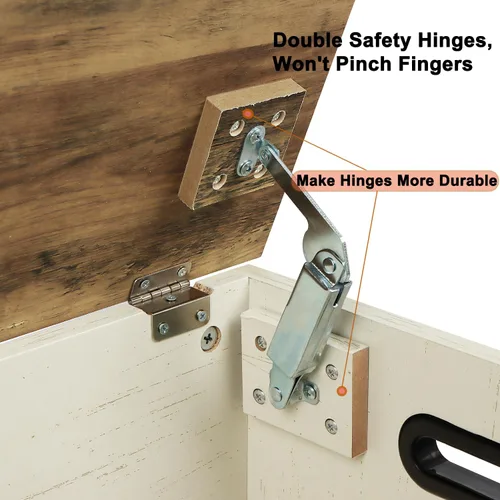 Vista 7 de Timberer Baúl de almacenamiento, banco de almacenamiento de madera, banco de zapatos de entrada con 2 bisagras de seguridad, para sala de estar