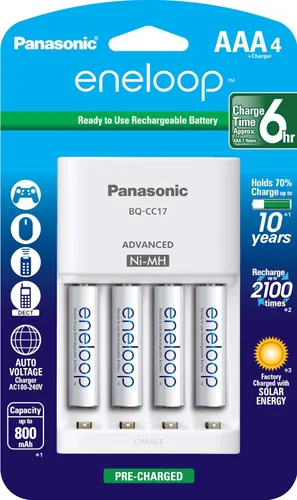 Vista 5 de Panasonic Eneloop - Pilas recargables AAA (paquete de 16) + cargador avanzado con 4 pilas AAA