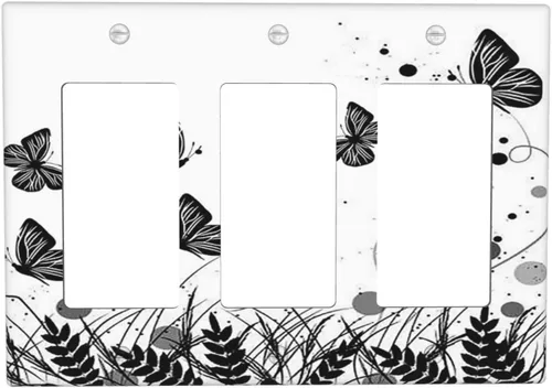 Vista 154 de Placa de Cubierta de Interruptor de Luz de 2 Posiciones Combinación de Abstracción/1 Toggle 1 Rocker Placas Decorativas de Pared de Plástico Negro