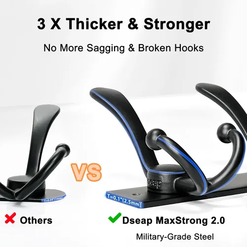 Vista 2 de Dseap Perchero de pared 2.0 Pro: resistente 300% más grueso, montaje en perno de 16 pulgadas, ganchos de pared de acero inoxidable para ropa