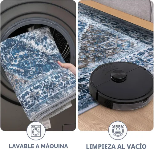 Vista 8 de KOZYFLY - Tapete pequeño para entrada, lavable, bohemio, antideslizante, lana sintética, estilo vintage con estampado, tapete para cocina o entrada