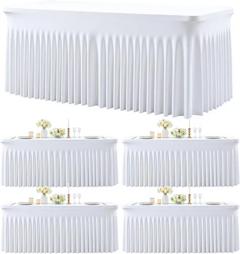 Vista 28 de Paquete de 2 manteles color azul bebé para mesas rectangulares de 6 pies, mantel ajustable de elastano, fundas de mesa elásticas de 6 pies, manteles