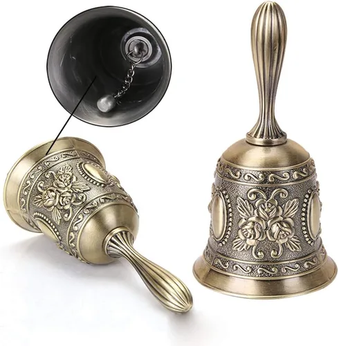 Vista 4 de Campana de llamada retro campana de mano antigua campana de cena de bronce campana de servicio restaurante campana de latón cascabel boda aula