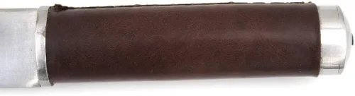 Vista 4 de Medieval Warrior Daga Seax forjada a mano de 18 pulgadas con mango de cuero marrón y funda de cuero incluida