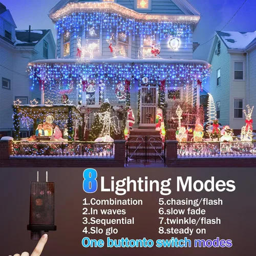 Vista 3 de 52 FT Christmas Lights Outdoor Decorations 480 LED 8 Lighting Modes with Timer Memory Waterproof Fairy String Light with 90 Drops Christmas Light