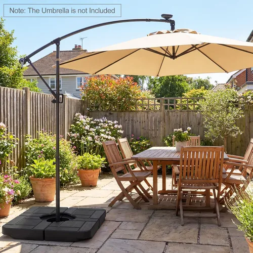 Vista 2 de Giantex Base de sombrilla de patio de 4 piezas, soporte voladizo resistente de 178 libras con boquillas de agua y arena fáciles de llenar, placas