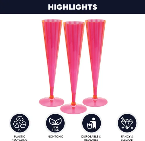 Vista 2 de Party Essentials Copas de champán de plástico duro de dos piezas de 5 onzas, rosa neón, 10