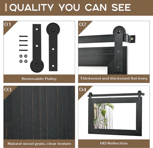 Vista 7 de COGOOD Espejo de puerta de granero de granja, 25 x 18 pulgadas, espejo decrativo con marco de madera rústica para baño, sala de estar, decoración