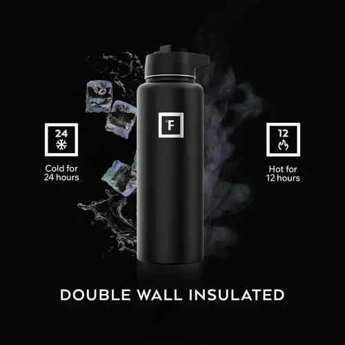 Vista 4 de IRON °FLASK Frasco de Hidratación para Acampar y Senderismo con Pajita, Botella de Agua Deportiva de Acero Inoxidable Aislada de Boca Ancha - 40 oz