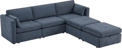 Vista 4 de CHITA Juego de sofá modular Cloud de gran tamaño, sofá modular en forma de U con diván reversible, 112 pulgadas de ancho, sofá modular de 5 Azul