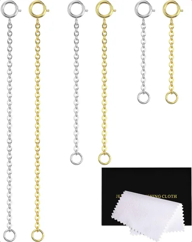 Vista 21 de Extensor de collar de plata de ley 925, extensores de cadena de collar para mujer, pulsera de cadena, extensión de joyería para collares, juego de 3