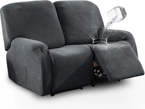 Vista 16 de vctops Funda repelente al agua para silla reclinable de 4 piezas con bolsillo lateral, diseño de hojas de jacquard, elástica, suave, protector