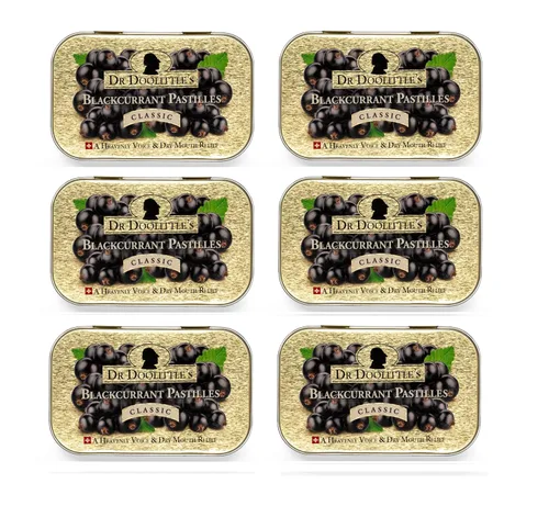 Vista 14 de DOOLITTLE Dr Classic Pastillas de frutas suaves para voz y garganta, sabor grosella negra, paquete múltiple de lata de 2.12 onzas, paquete de 3