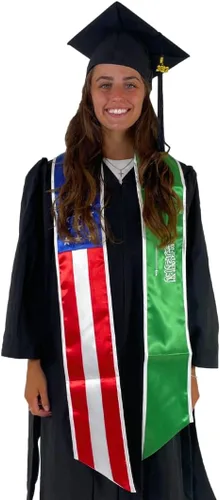 Vista 31 de Cappe Diem Estola de graduación de dos banderas (Estados Unidos + internacional)