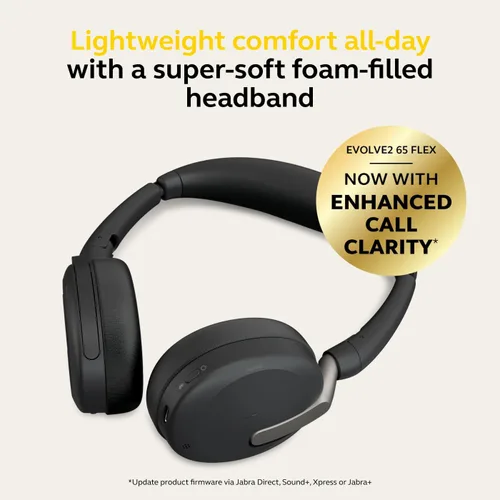 Vista 2 de Jabra Evolve2 65 Flex - Auriculares estéreo inalámbricos, Bluetooth, tecnología ClearVoice con cancelación de ruido y ANC híbrido, funciona