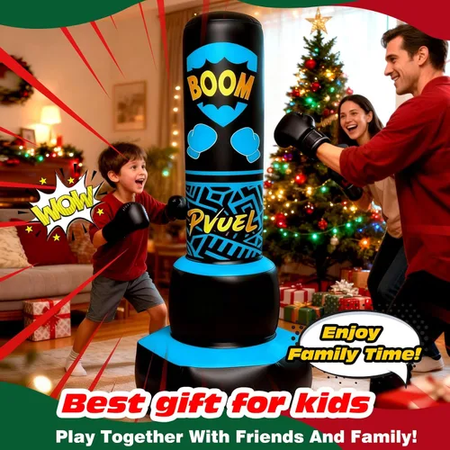 Vista 7 de FONESO Saco de boxeo inflable independiente para niños de 3 a 12 años, bolsa de boxeo resistente de 67 pulgadas con guantes de boxeo y bomba de aire