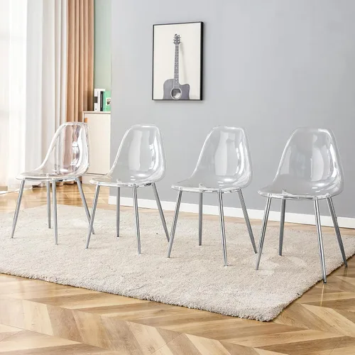 Vista 10 de Sillas de comedor, juego de 4 sillas de comedor transparentes, sillas de cocina modernas con asiento transparente, sillas laterales de acrílico