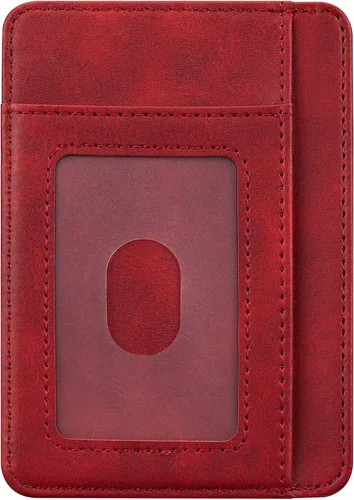 Vista 4 de HOTCOOL Tarjetero de bolsillo frontal minimalista de cuero con bloqueo RFID tarjetero cartera para hombres y mujeres