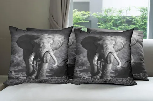 Vista 98 de Ambesonne Paquete de 4 fundas de cojín navideñas con cinta, ilustración de imagen de deseos navideños, impresión digital moderna de doble cara, 16