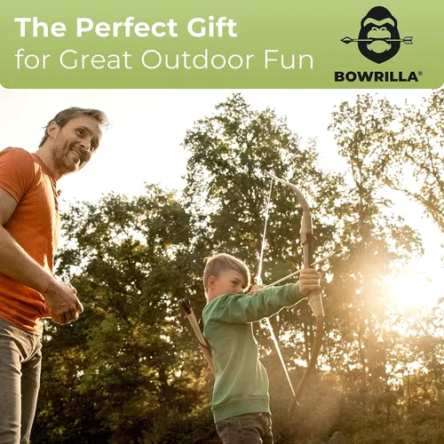 Vista 4 de BOWRILLA® Arco y flecha de madera para niños con 10 flechas, carcaj, 3 objetivos y bolsa de almacenamiento Juego de arco y flecha para niños