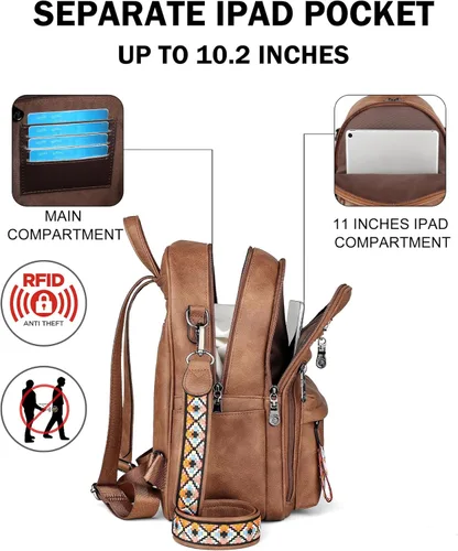 Vista 3 de FADEON Mochila pequeña para mujer, diseño de piel sintética, espaciosa, mini mochilas, multibolsillo, mochila de hombro a la moda, Mochilas Daypack