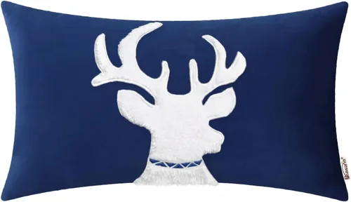 Vista 21 de BRAWARM Christmas Pillow Cover 18 X 18 Inches, Black Reindeer Embroidered Pillow Cover, Soft Velvet Decorative Throw Pillow for Couch Bed Sofa