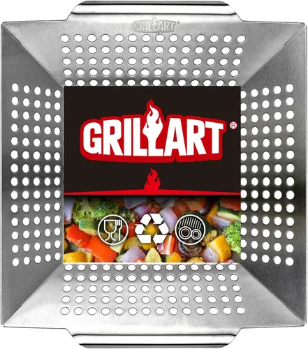 GRILLART Cesta de parrilla resistente y grande para parrilla al aire libre y verduras, cesta de parrilla de acero inoxidable, canasta duradera para