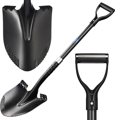 CKG Pala de jardín de carbono para excavar 43 pulgadas, pala de jardinería resistente con hoja redonda y cómoda pala de pala de agarre en D para