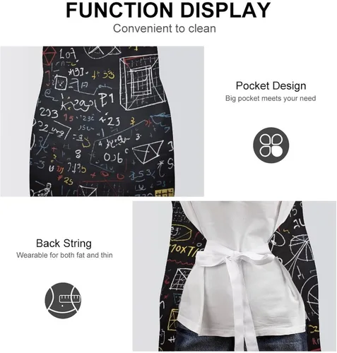 Vista 6 de Mathematics And Physics Cooking Aprons Unisex Kitchen Apron Adjustable Bib Apron with Pockets Waterdrop Resistant Chef Aprons for BBQ Drawing