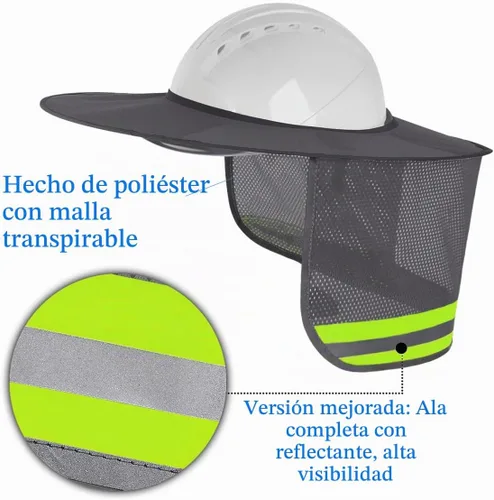 Vista 2 de Paquete de 2 protectores solares para casco duro, protector solar de malla de ala completa para cascos duros, alta visibilidad, reflectante